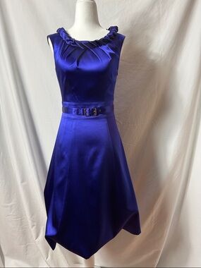 Karen Millen Cobalt Blue Satin Belted Midi Dress